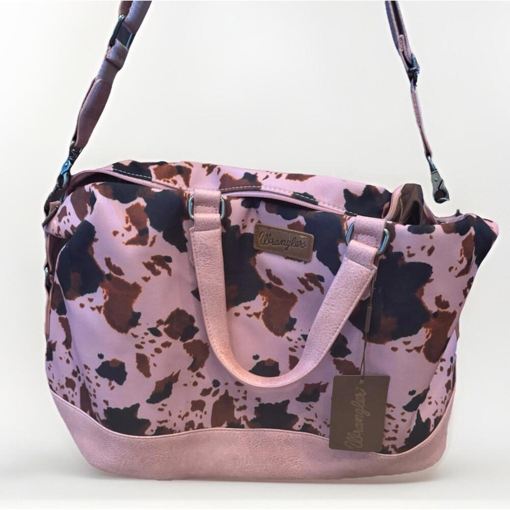 NEW! Wrangler Travel Duffle Bag Pink Cow Print Unused!